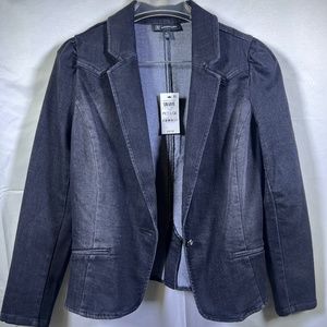 International Concepts INC Puff Sleeve Denim  Black Jean Jacket Blazer PL:NWT